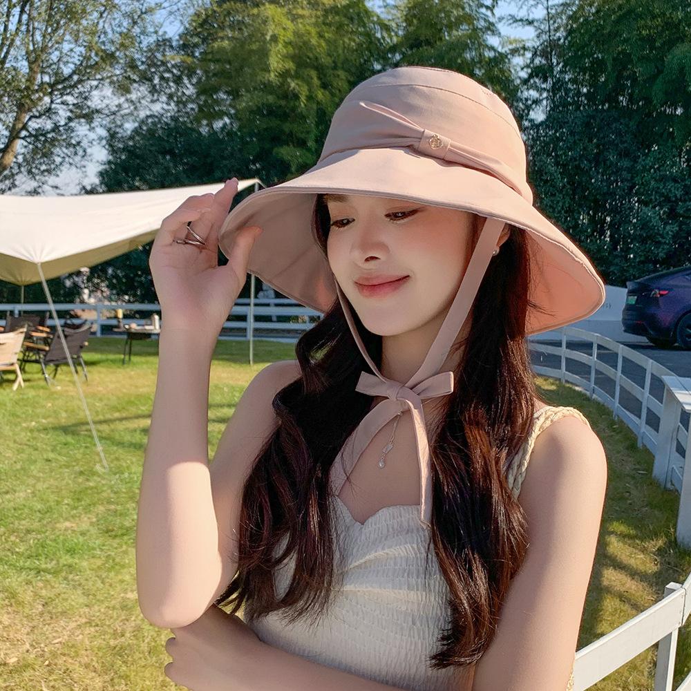 2025 new hat bow solid color basin hat versatile fashion casual bucket hat spring and summer sunshade sun protection