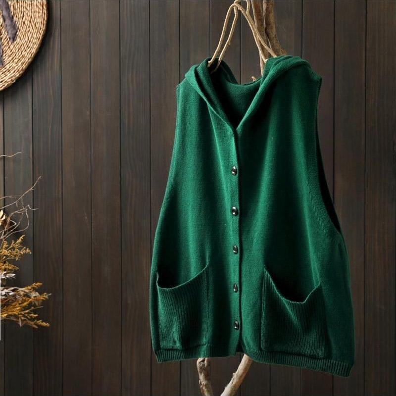 Weste für Damen Ärmellose Pullover Tops Gestrickte Unifarbene Kapuzenweste Oversize Locker Vielseitig Lässige Ärmellose Weste Top