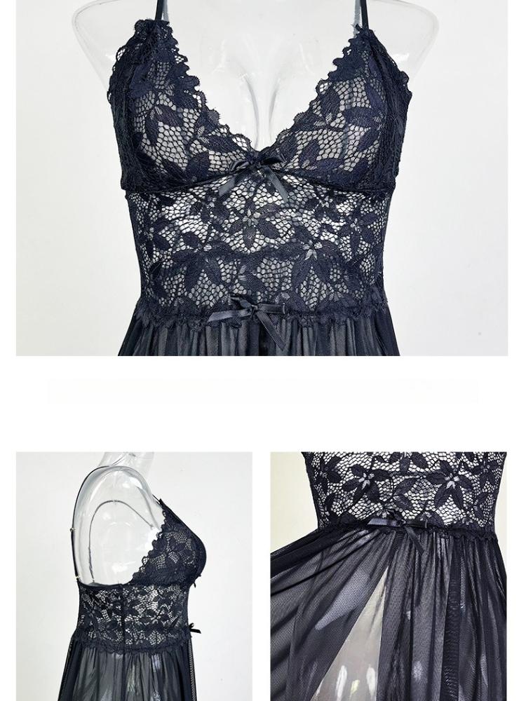 Großformat Sexy Mesh-Spitzen-Nachthemd Hoher Schlitz Langes Camisole Mehrfarbig Loungewear 681 Inklusiv Stilvolle Nachtwäsche Entworfen für Kurvige Körpertypen