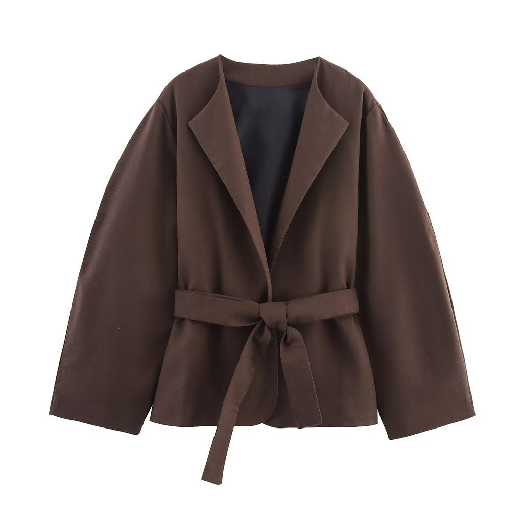 European and American Cross-border Women's Clothing Wholesale Women's Linen Belt Kimono Outerwear Linen Balloon Pants Set