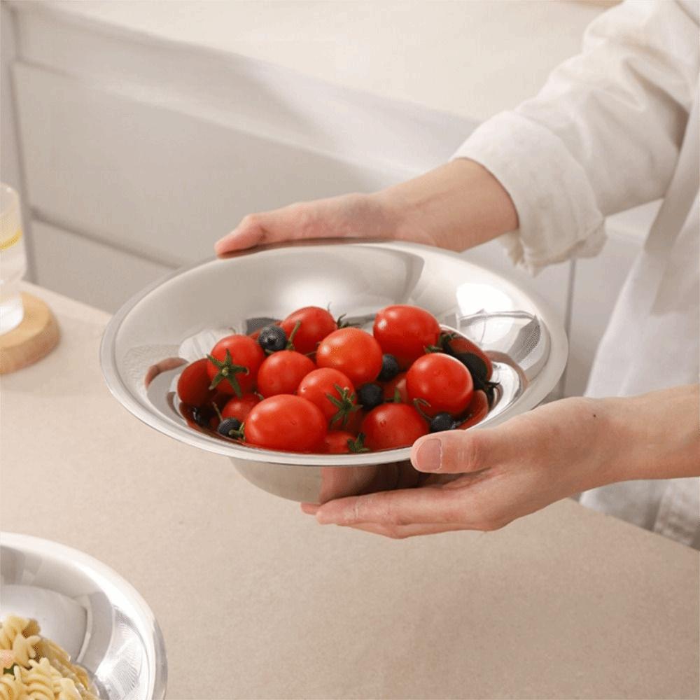 304 Stainless Steel Snack Storage Tray Flat Bottom Serving Dishes Salad Bowl  Dessert Display