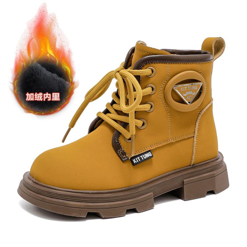 New children's leather boots,  velvet girls' boots