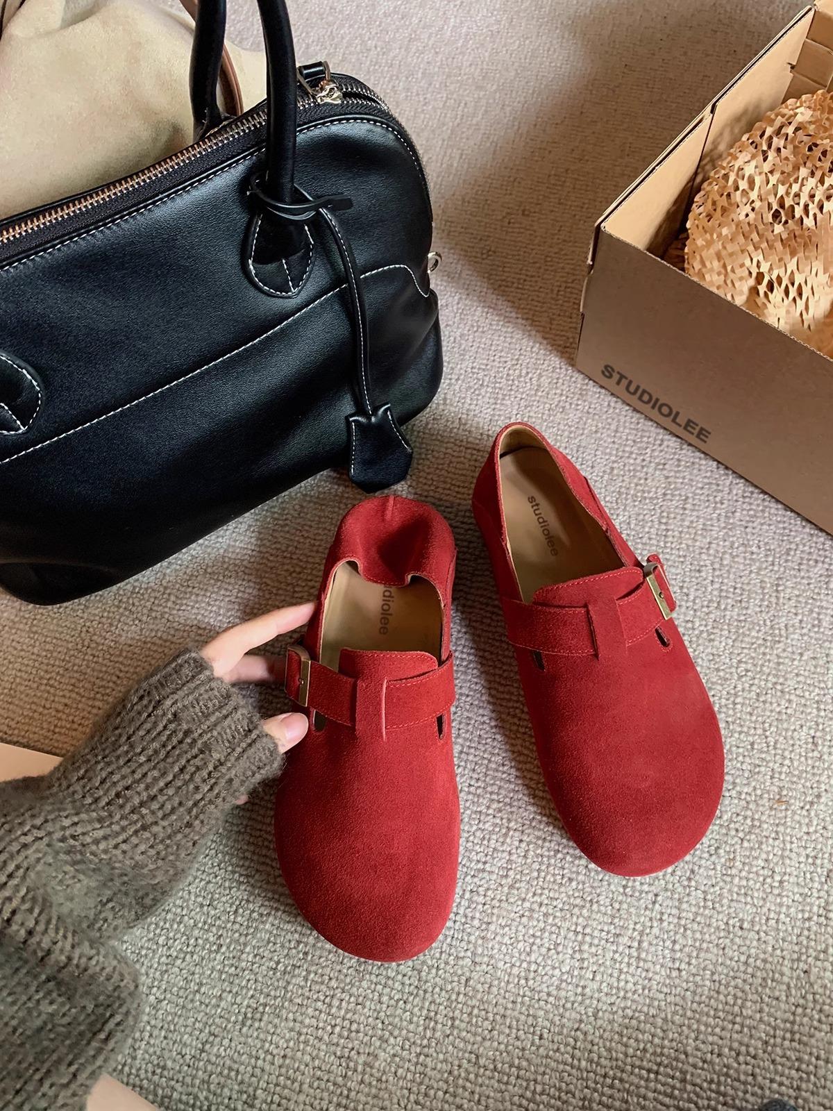 

Версия из коровьей кожи~ Супер удобные туфли-лодочки на каблуке с одной педалью, женские туфли с ремешком и пряжкой, ленивые осенние 40