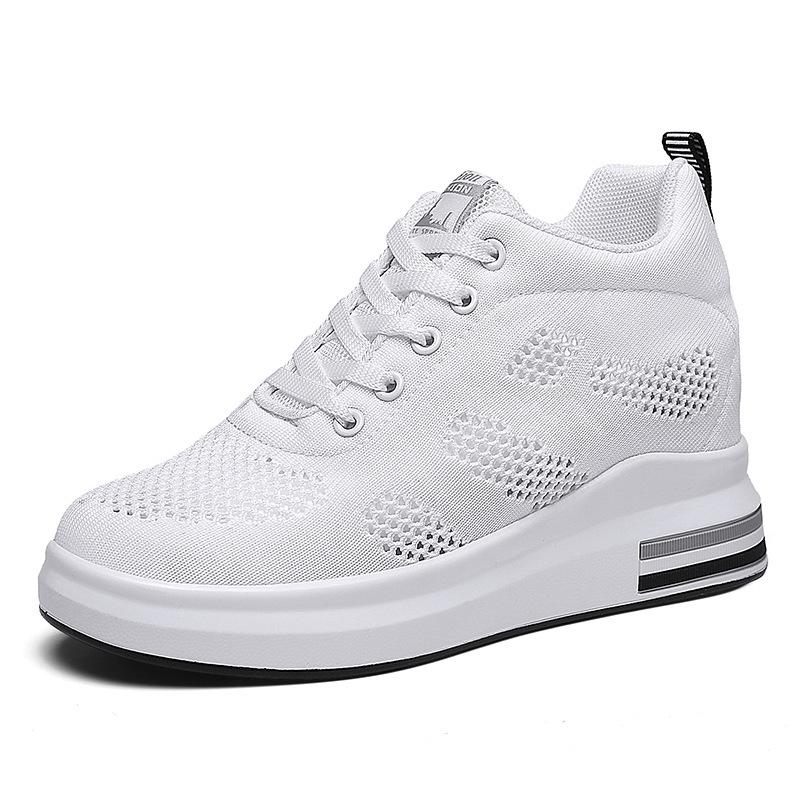 Spring And Autumn Breathable Mesh Heightening Sports Shoes Women'S Shoes Korean Version Casual Shoes Platform White Shoes Travel Shoes Single Shoes