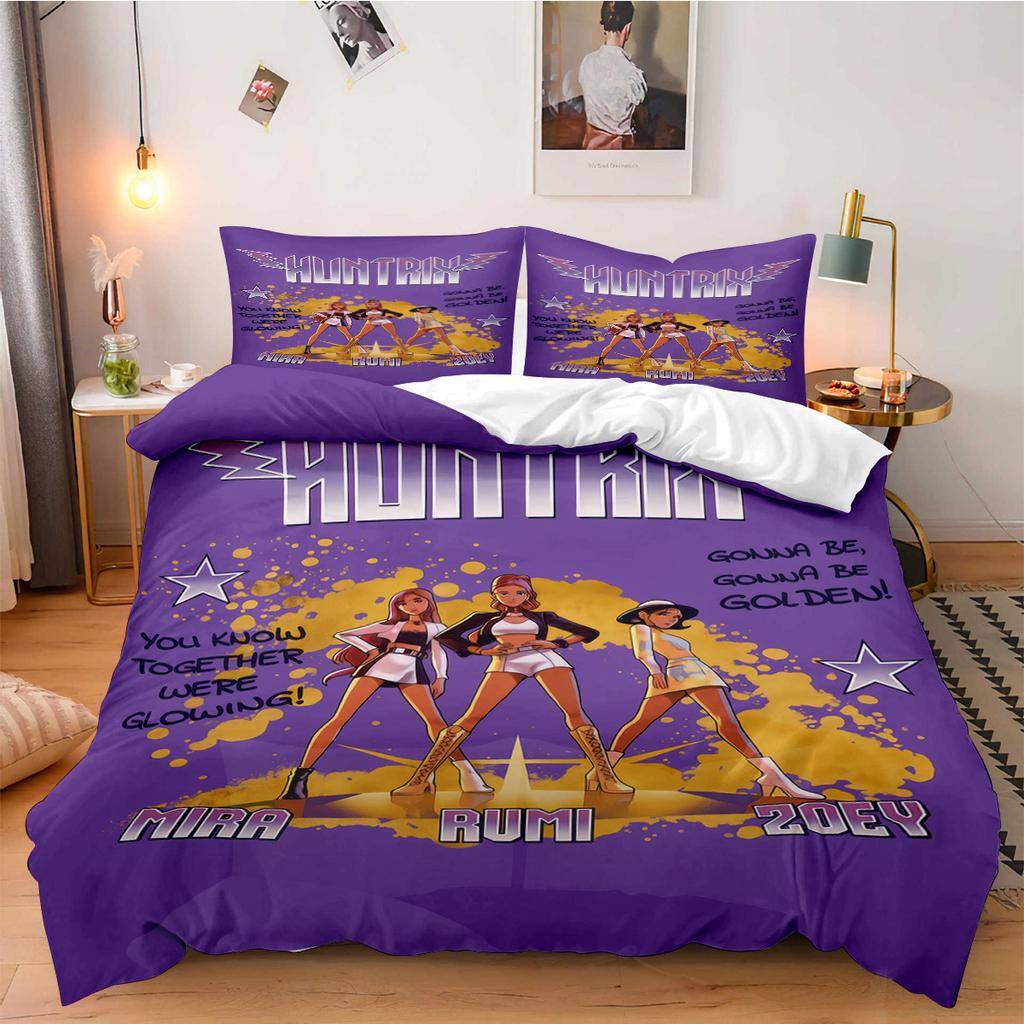 Conjunto de Cama Caçadores de Demônios K-Pop para Fã Crianças Lavável à Máquina Durável Tamanho King Queen Solteiro para Meninas K-pop Decoração de Casa Quarto
