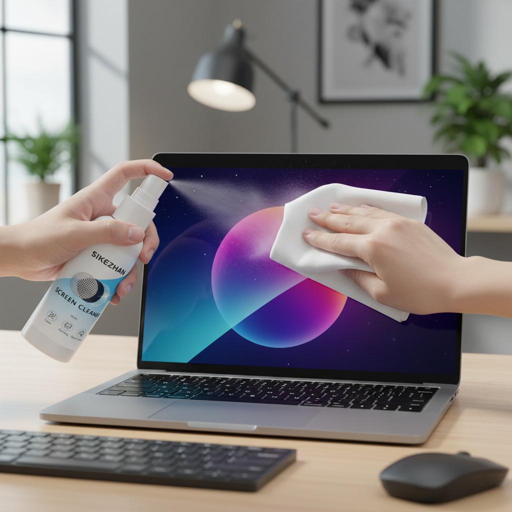 Conjunto Spray Limpador de Tela + Pano de Polimento 50ml, Sem Marcas para Telefone/Tablet/Laptop/Monitor, Remove Impressões Digitais, Óleo e Pó