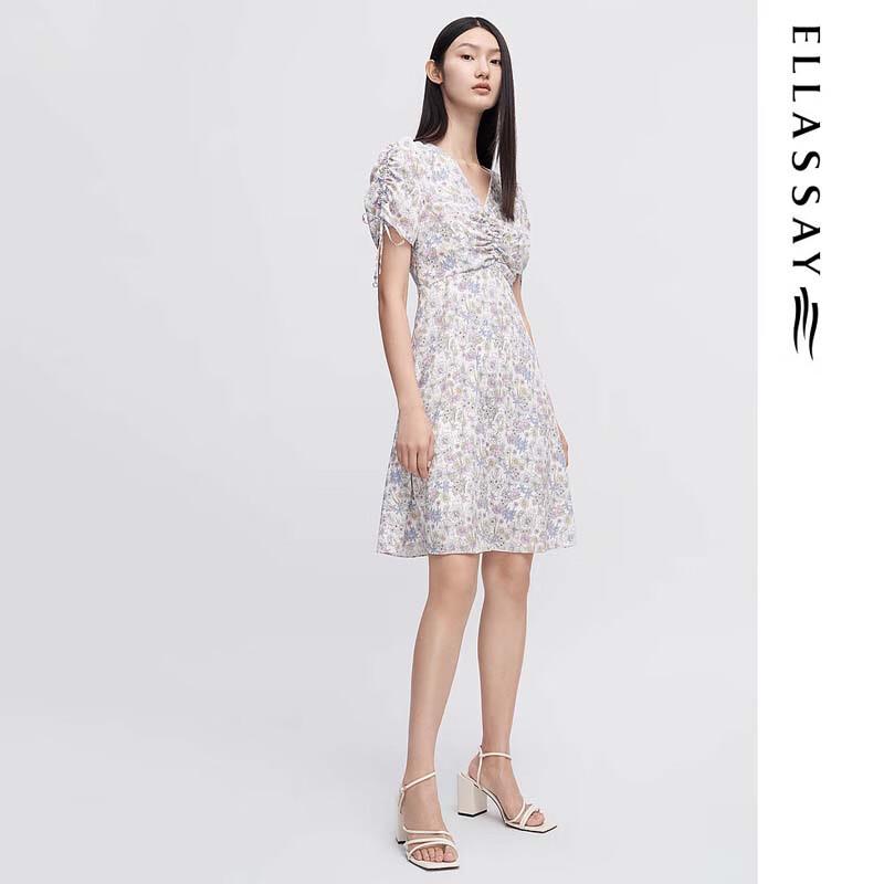 ELLASSAY French Floral Ruched A-Line Midi Dress