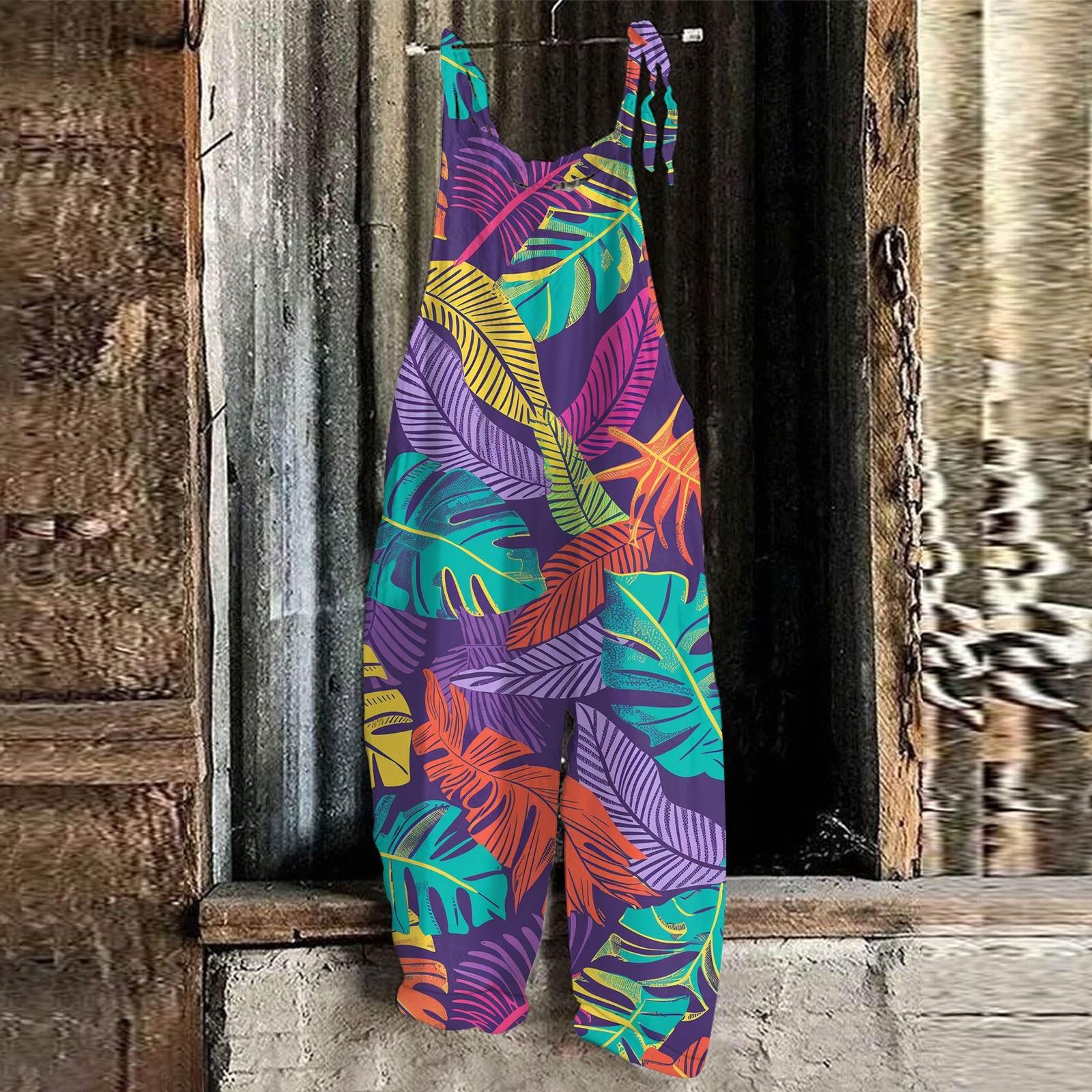 

Женский комбинезон с принтом, повседневный, свободный, винтажный, с бретельками, из хлопка и льна M фиолетовый