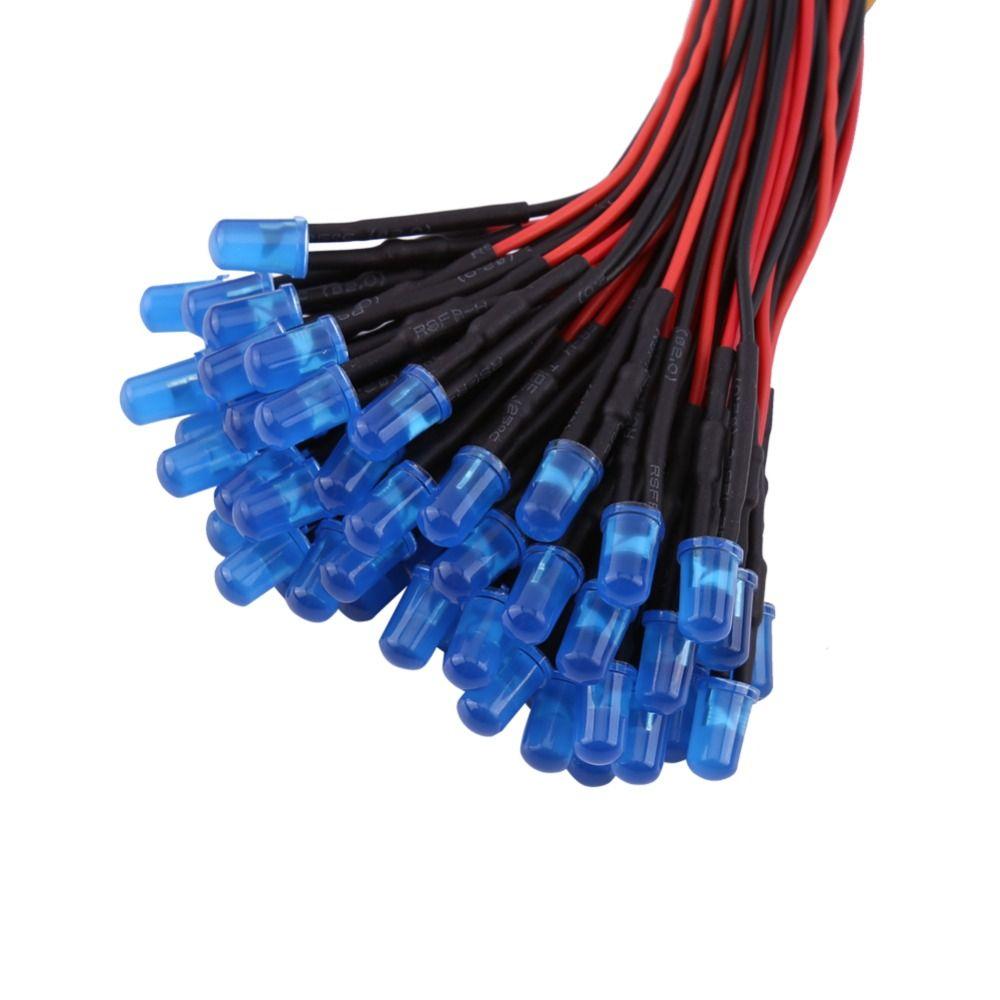 50PCS 5mm Pre Wired LED Diodes DC12V Red Blue Orange Slow Flashing DC12V LED Lights LED Light Emitting Diodes