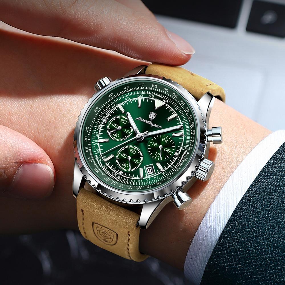 POEDAGAR Military Luxury Men Watch Date Chronograph Waterproof Luminous Top Man Wristwatch Leather Men's Quartz Watches