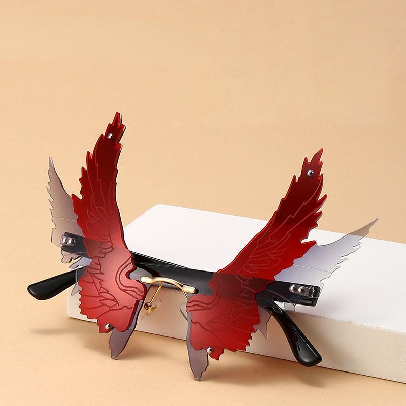 

Уникальные Оверсайз Ангел Крылья Солнцезащитные очки Мода Eagle Wing Безрамочные оттенки UV400