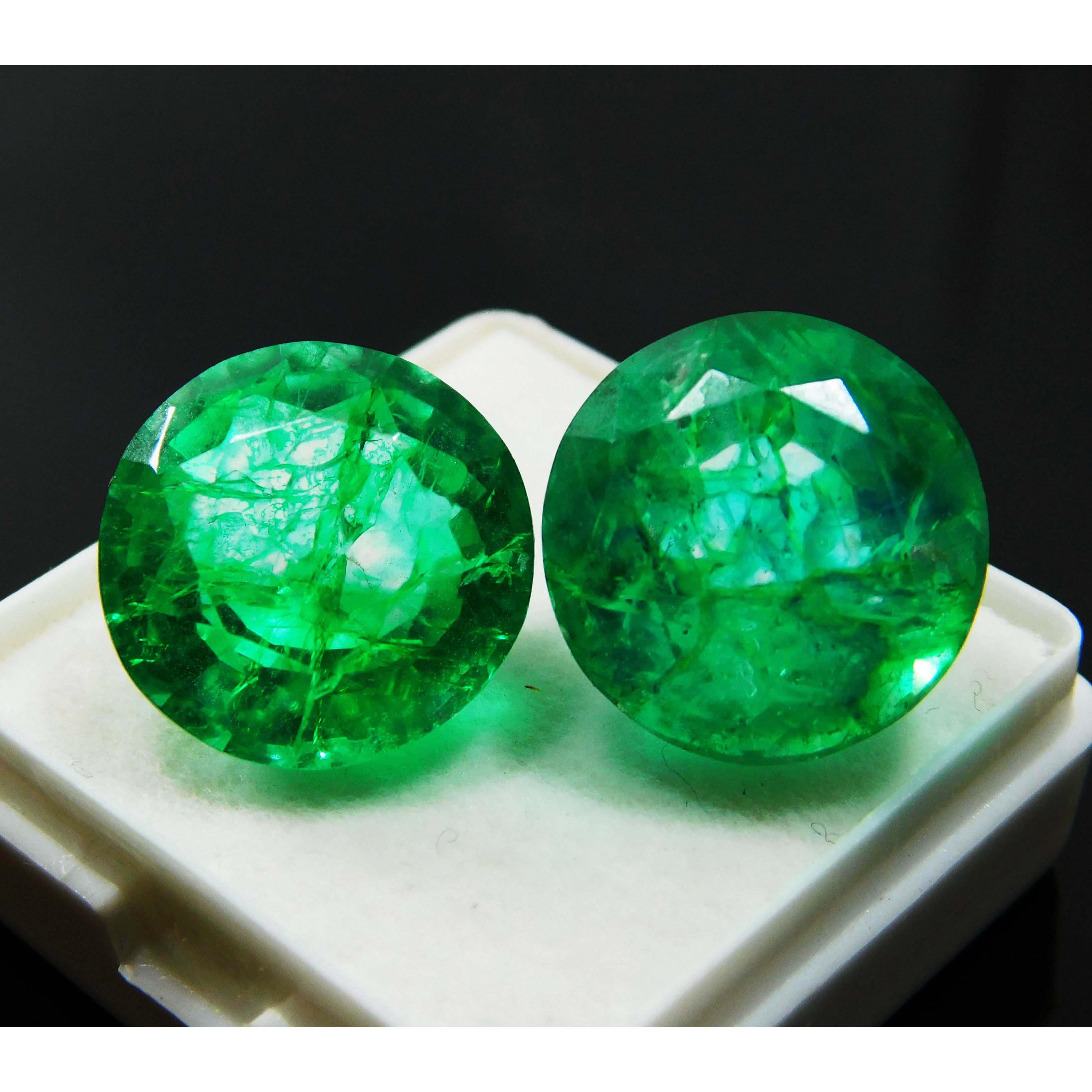 

Natural Green Emerald 16.56 Ct Colombian Round Cut CERTIFIED Pair Loose Gemstone MULTTIQ6 13.2 mm approx.
