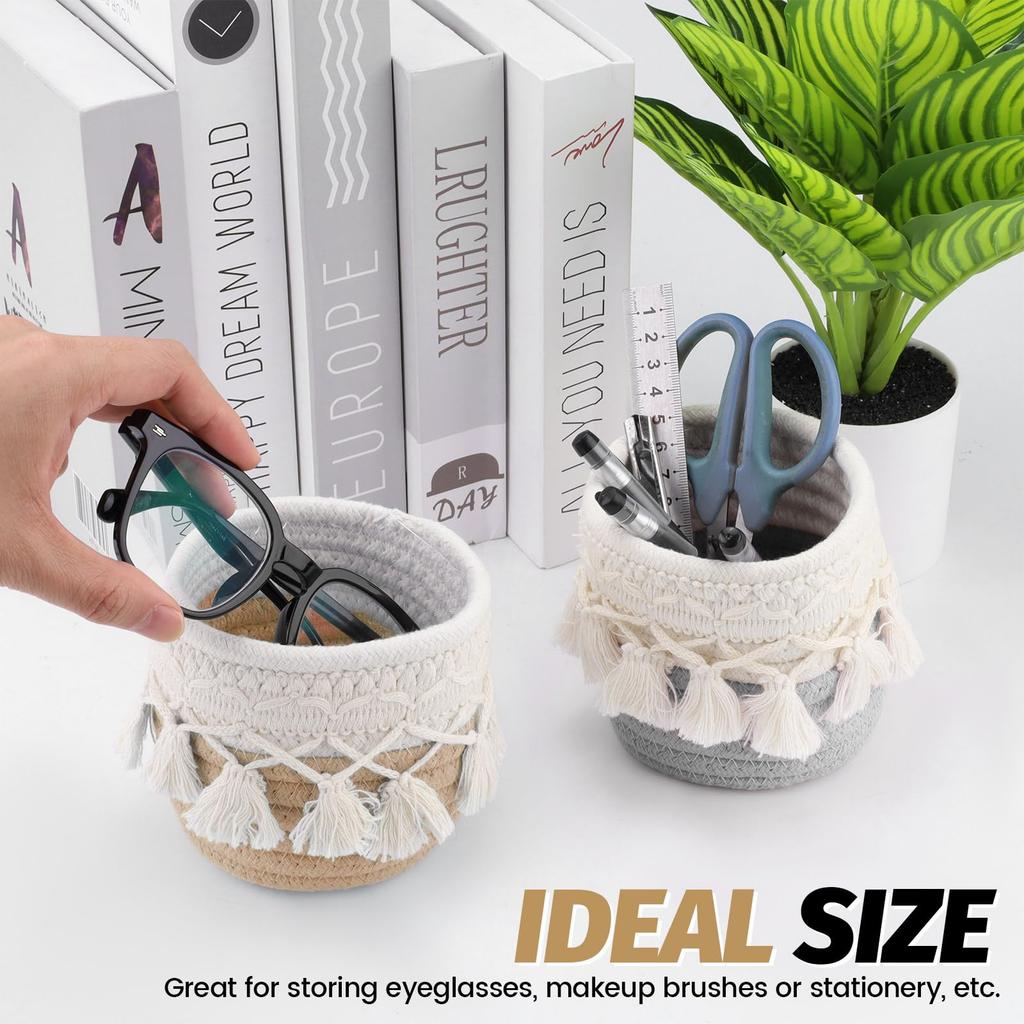 Organizér na štětce na make-up, Mini úložný košík na hřebeny a kartáče, Košíky v boho stylu pro držák na tužky a pera