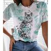 Women Summer T Shirt Trend Cat Print Retro Fashion Short Sleeve Tees Casual   Printed  Tops