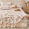 Lace Ruffle Edge Printed Bed Skirt Flower Pattern Quilted Thickened Bed Cover Three Piece Non Slip Dustproof Bedding Set