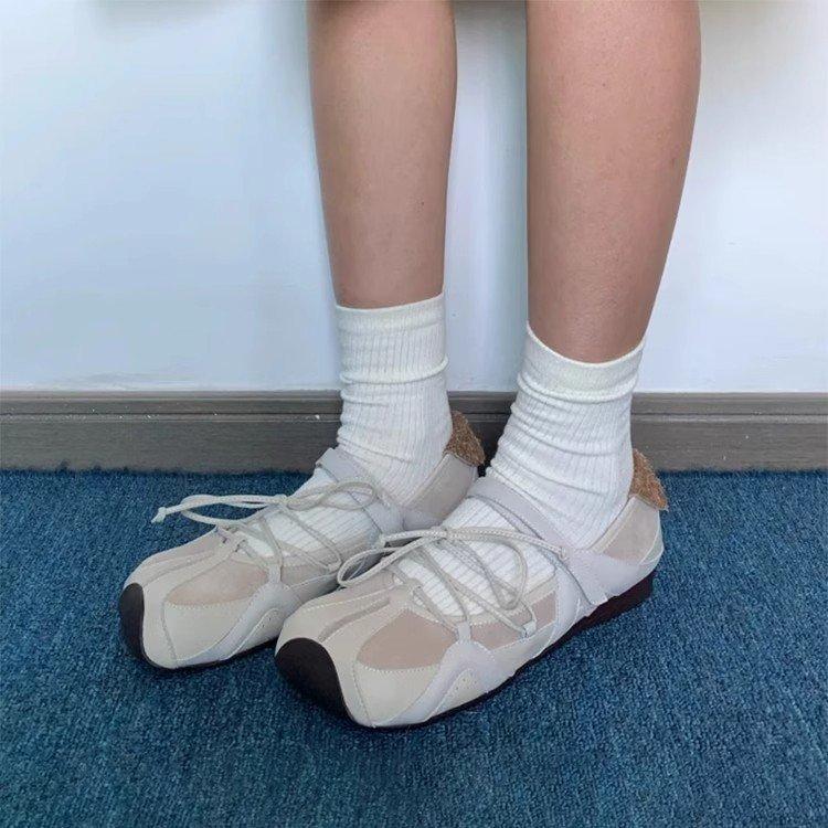 Women's ballet flats Fashion Korean ballet style lace-up retro casual shoes Comfortable lightweight ballet sneakers