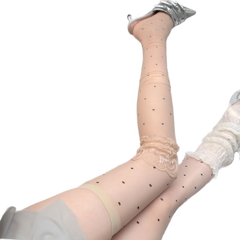 Ultra-Thin Outer Stockings Knee Socks Female Lolita Pure Lust Sweet Love Polka Dot Half Thigh Socks Jacquard Silk