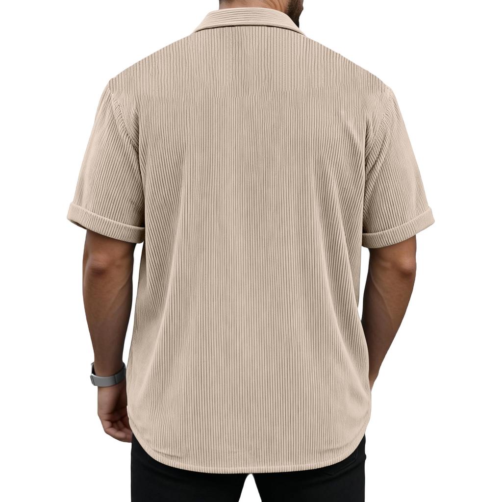 Men's Versatile Casual Corduroy Button-down Short-sleeved Shirt With Pockets