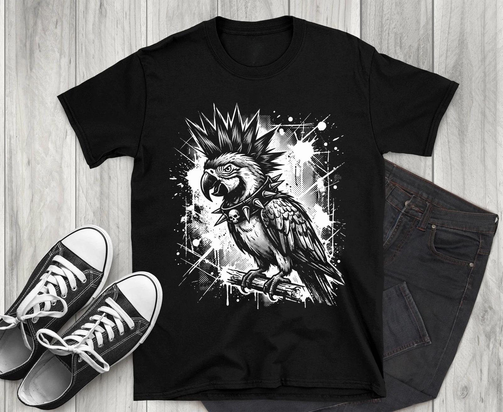 Punk Rock Parrot T-Shirt, Edgy Grunge Parrot Tee, Alternative Goth Bird S