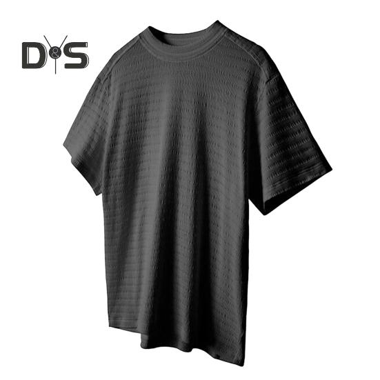 Men T-shirt Round Neck Short Sleeve 3D Striped Jacquard Design Tee Shirt Solid Color Loose Fit Summer Casual Tops