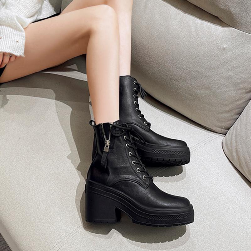 Fashionable New Round Toe Thick Soled Non Slip Casual Women'S Boots Winter Comfortable Square Heel Sexy Riding Boots