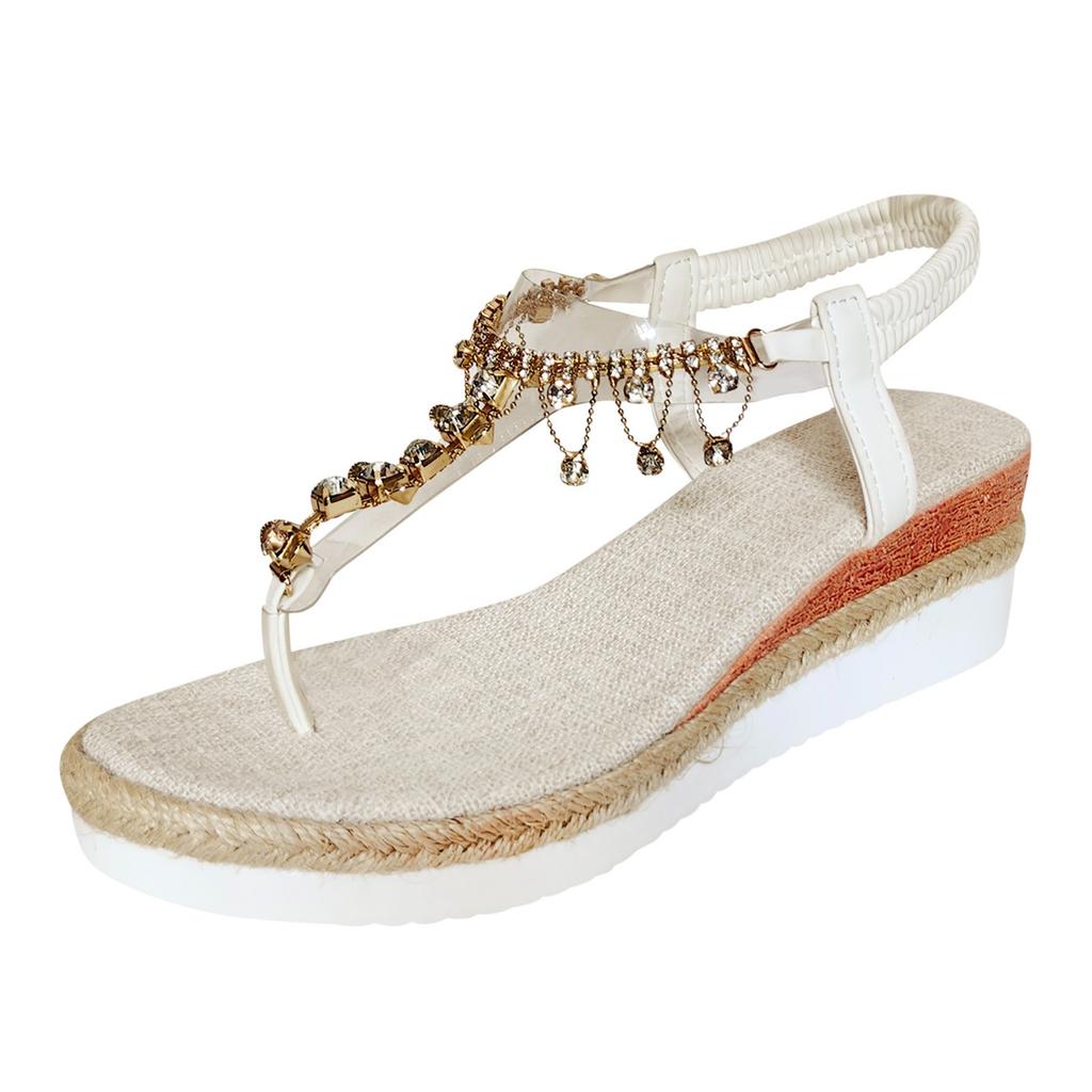 Women'S Sandals Wide Width Bohemian Rhinestone Sandals For Women Fashion Wedge Heel Thick Sole Heightening Chaussure Femme