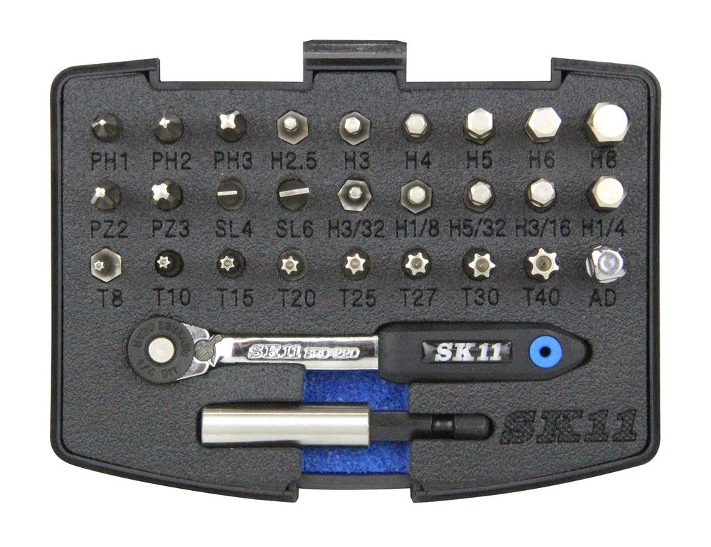 SK11 Slim Ratchet Driver Set Interchangeable Set SRD-2230, 52-tooth Gears, 30-Piece