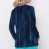 Women Plus Size Dark Blue Printed Nurse Scrub Top V Neck Long Sleeve With Pockets