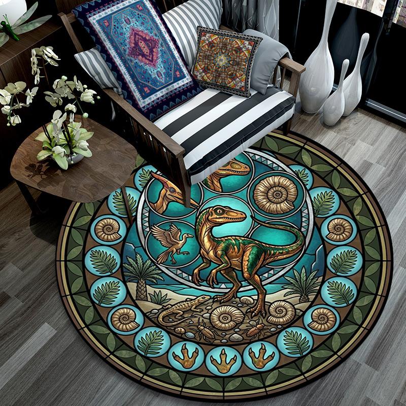Dinosaur Fossil Glass Round Area Rug Under Office Chairs Bedroom Living Room Home Decor