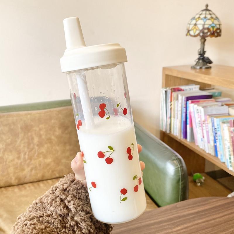 500/850ml Water Bottles Straw Plastic Cup Milk Juice Cup with Lid Leather Case Bubble Tea Coffee Cups Large Capacity Drinkware
