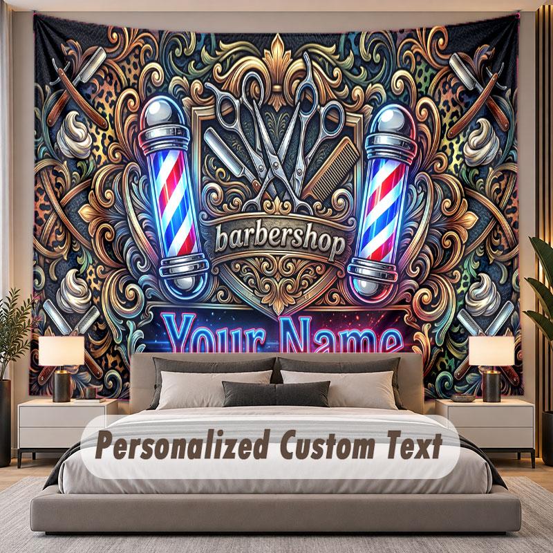 Barber Salon (40) Theme Personalized Tapestry Custom Name Text Wall Hanging Tapestry Home Background Decoration