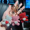 Unique Fun Keychain Gift For Girls Pure Handmade DIY Inlay Full Of Rhinestone Cute Bear Car Keychain Pendants And Bag Ornaments