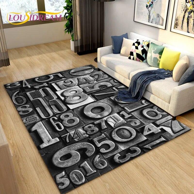 3D Letter Number Retro Nostalgia Area Rug,Carpet Rug for Living Room Bedroom Sofa Doormat,Kids Play Crawling Non-slip Floor Mat