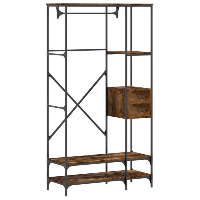 VidaXL Clothes Rack with Shelves Smoked Oak Engineered Wood, Coat Rack, Clothes Rail, Garment Rack, 847861