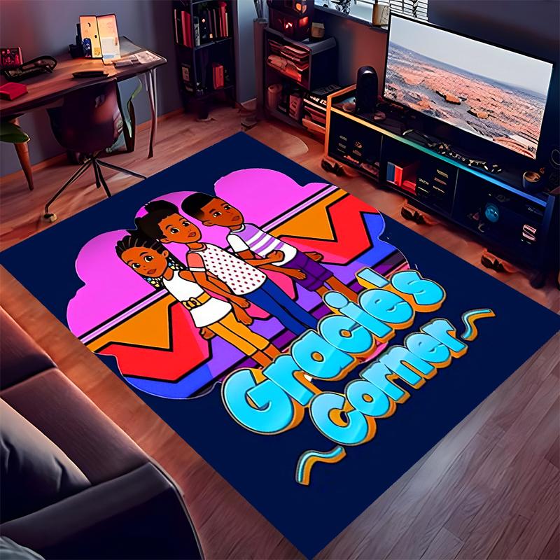 1pc Gracie's Corner Print Area Rug - Soft, Washable Non-Slip Indoor Mat for Office Chairs, Living Room, Home Office Decorative Rug