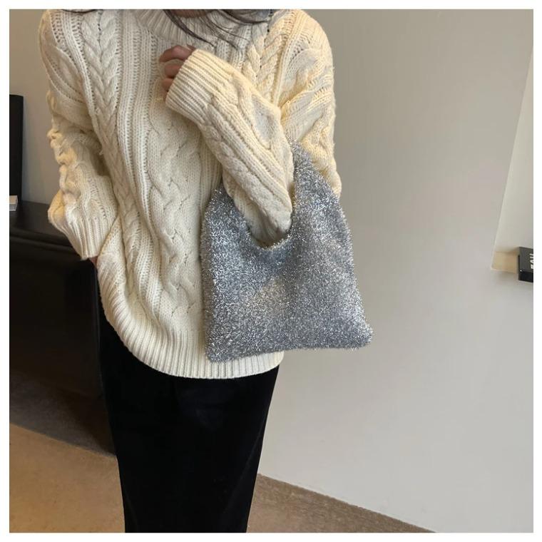 Polyester Shoulder Bags with Colored Thread for Ladies Solid Casual Bags New Fashion Trend