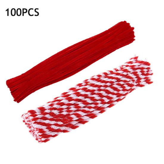 100 Pcs Christmas Pipe Cleaners 50 Red White Striped And 50 Red Thick Fluffy Chenille Stems for DIY Arts Crafts Christmas Decoration