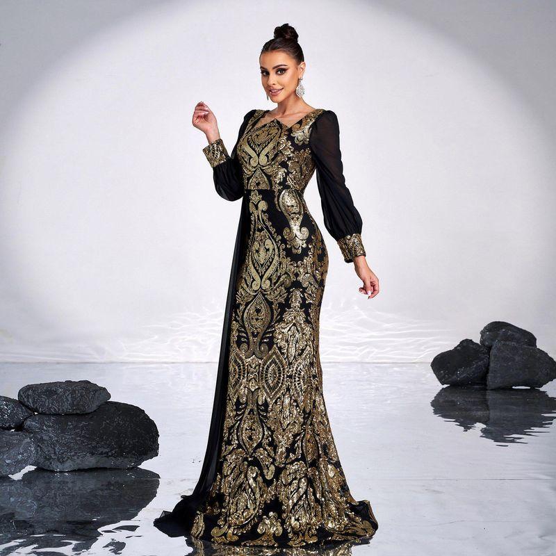 European and American Style Long Dress New Style Birthday Party Dress Tall Women s Dress Maxi Dress Sexy Dress Gold S