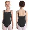 Girls Ruched Sleeveless Backless Spaghetti Straps Leotard Ballet Dance Performance Bodysuit
