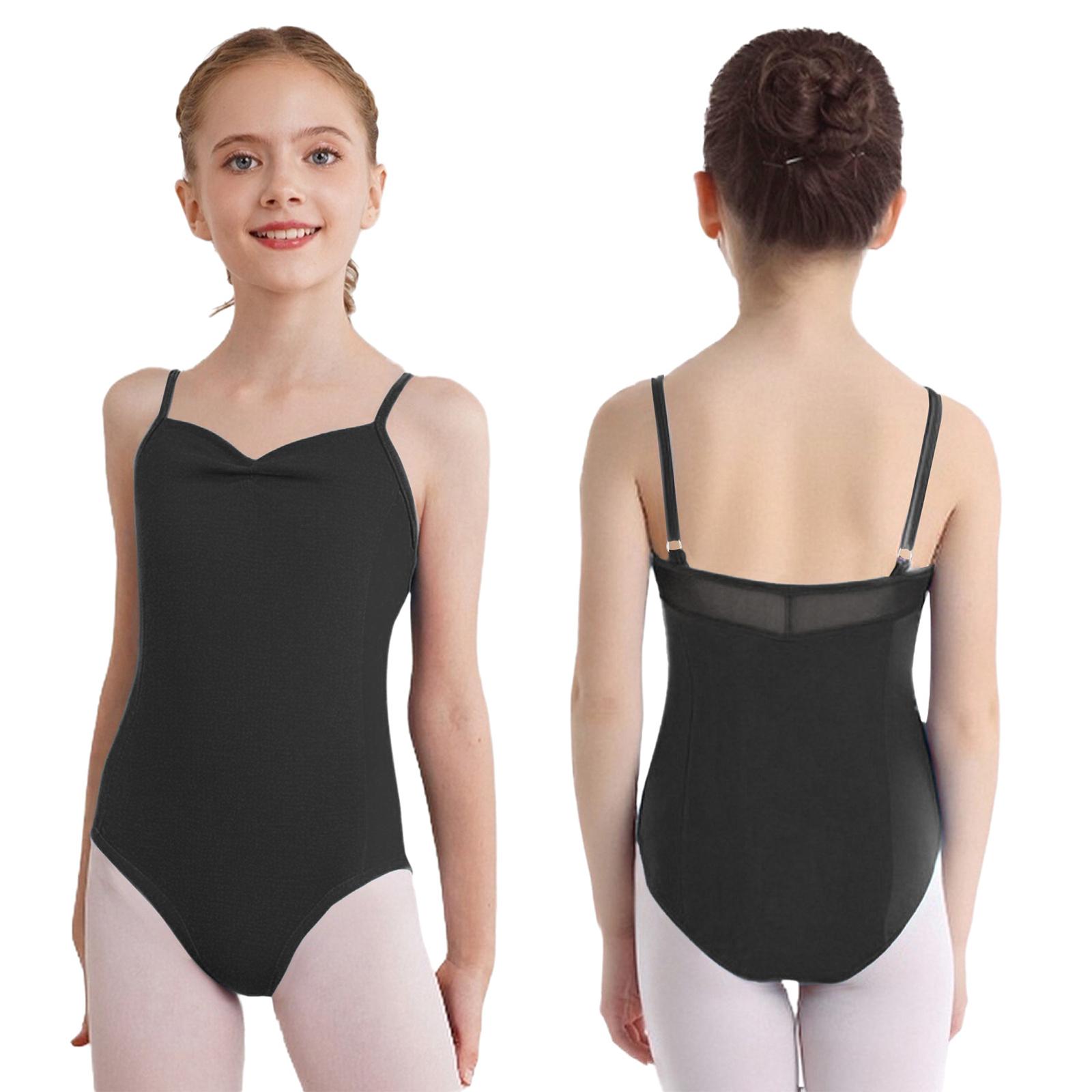 

Kids Girls Stage Dance Leotard: Adjustable Spaghetti Straps Sleeveless Backless Ruched Bodysuit for Gymnastics Practice 11-12 Years чорний