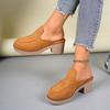 Pantofole da donna alla moda con plateau e tacco largo avvolte, punta rotonda, apertura profonda, camoscio antiscivolo resistenti all'usura, semi-ciabatte