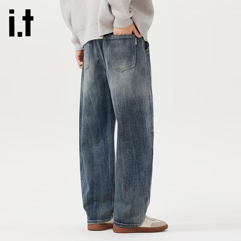 Izzue Men's American High Street Loose Straight Denim Jeans