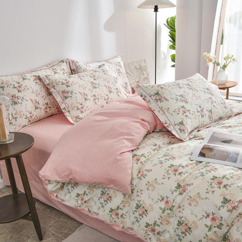 Fresh Orange 100% Cotton Four-Piece Bedding Set - Duvet Cover & Bed Sheet for Student Dorms and Homes