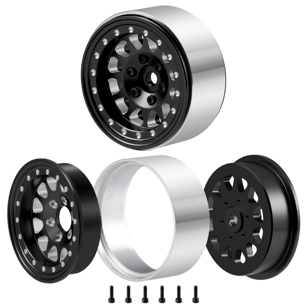 RCMAZO 1,3" Aluminiowa Felga Beadlock z Ujemnym Offsetem 1,3" Piasta Koła do Samochodu RC Crawler SCX24 TRX4M 124 118 Ulepszenie (czarny)