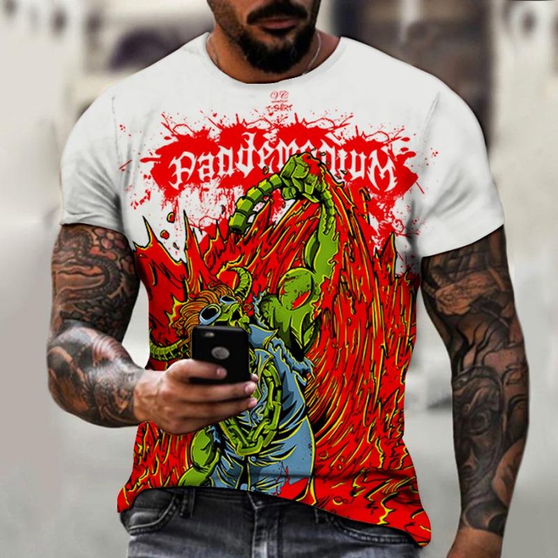 Men's 3D Printed T-Shirt Colorful Skull Pattern Print Short Sleeve O-Neck Pullover Casual Top