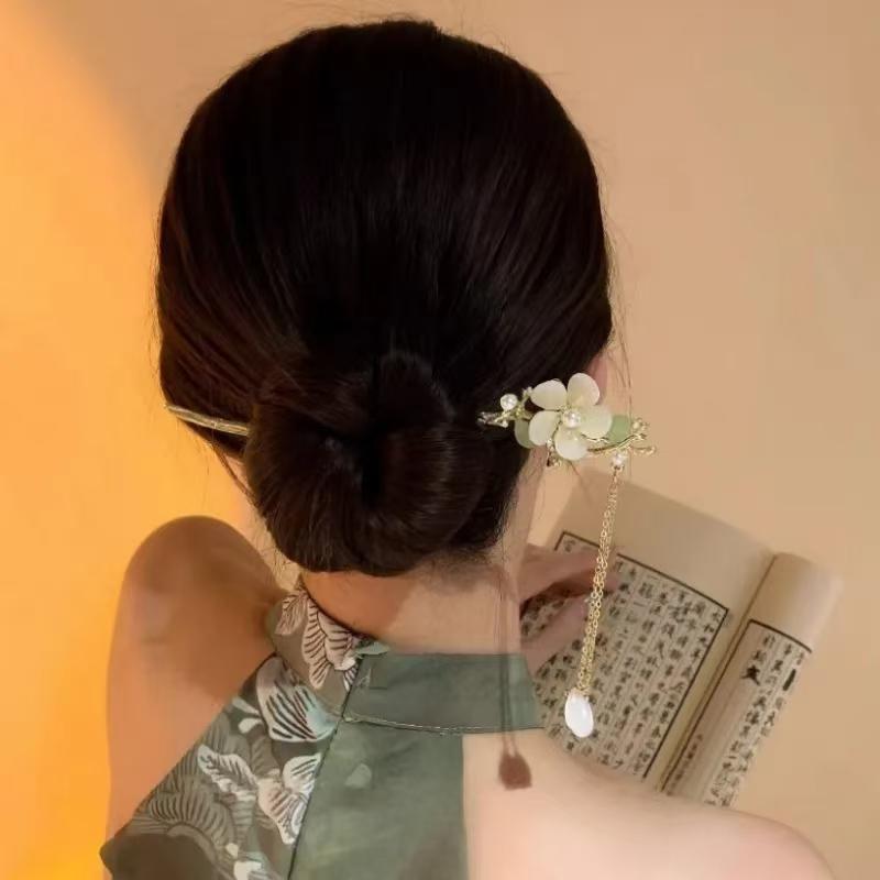 6pc/set Elegant Chinese Hair Clips Tassels Traditional Hair Sticks Women's Retro Metal Flowers Jade Decorations Hair Accessories