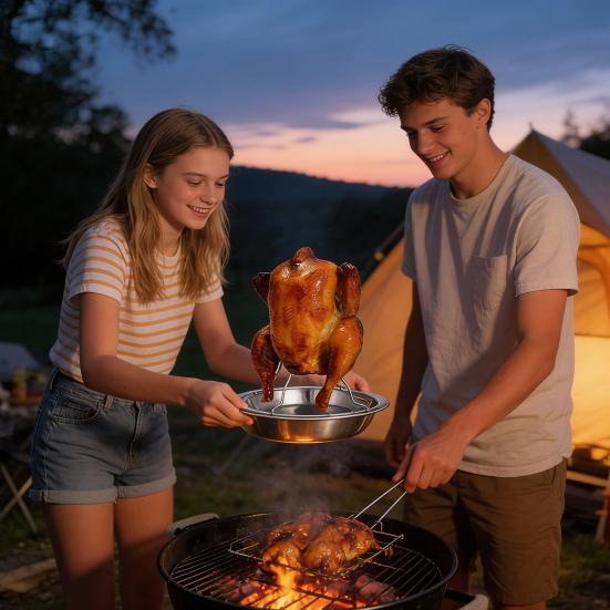 Grilled Chicken Plate Even Heat Distribution Juicy Meat Folding Design Dishwasher Safe Grill Rack Poultry Roasting Accessory