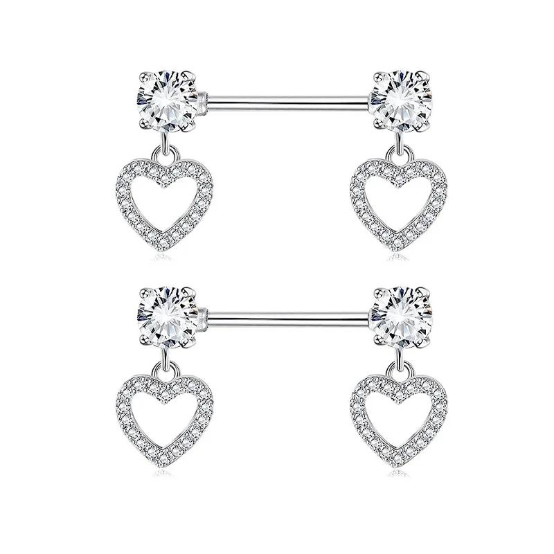 Rosa Herz Brustwarzenpiercing Stange Set Glänzende Kristall Brustwarzenringe Großpackung Für Frauen Blume Brustwarzen Schmuck Packung Piercing Teton Mengen