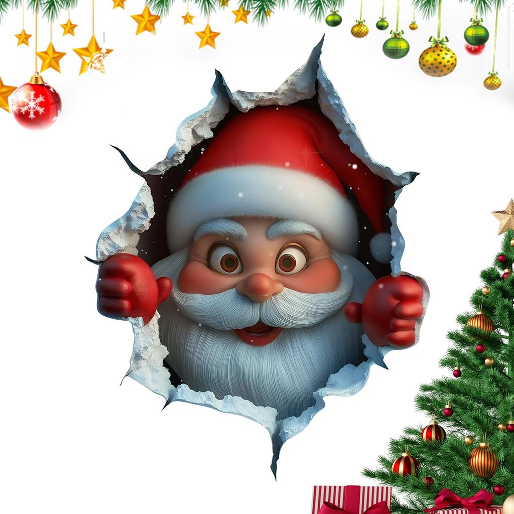 Santa Claus Wall Sticker Santa Claus Breaking Through The Wall Effect Wall Sticker Christmas Wall Decals For Living Room