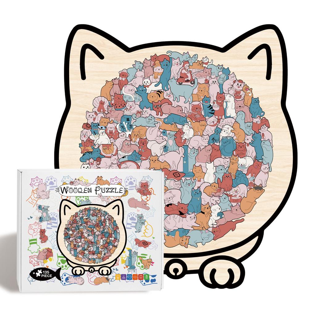 Cat Puzzle Toy Wooden Special-Shaped Puzzle Model Decompression Puzzle Handmade Puzzle